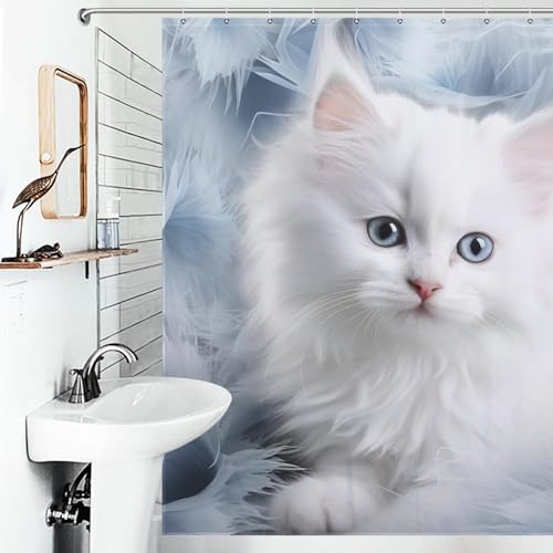 Rideau de douche chat 100% polyester résistant et lavable pour la baignoire