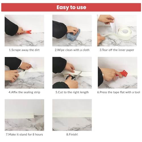 Image of SNAIL GARDEN 1 Roll White Sealant Caulk Strip with 2 Pcs Caulking Tool,Upgraded Non-Trace Caulk Tape,Self Adhesive Caulking Tape for Toilet Base,Bathroom, Bathtub, Kitchen, Wall Floor(3.2Mx3.8CM)