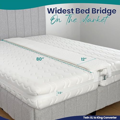 Image of 10 inch Extra Wide Bed Bridge Twin XL to King Converter Kit - Split King Gap Filler for Adjustable Bed - Mattress Connector & Gap Filler for Bed - Heavy Duty Metal Buckle Strap - 25D Memory Foam