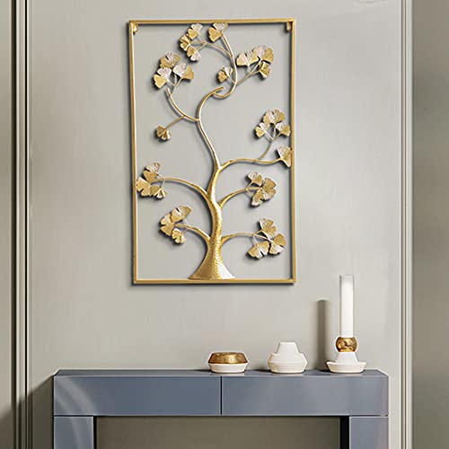 33"X 20" Large Metal Wall Art - Gold Rectangle Frame Wall Decor - 3D Wall Silhouette Wall Sculpture, Wrought Iron Wall Decor, Home Office Decoration #TOP6