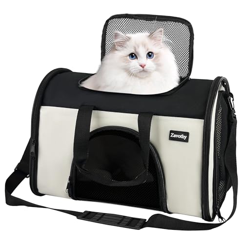 Zavothy Borsa per il Trasporto del Gatto Cane, Borsa per il Trasporto Traspirante e Pieghevole, Custodia per il Trasporto del Gatto con Tracolla Regolabile, Materasso in Peluche Rimovibile, S, Beige