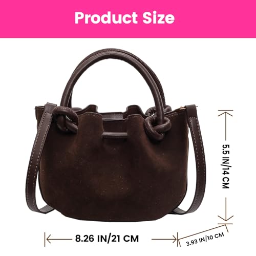 Image of Women's Brown Suede Crossbody Bag,Small Crossbody Bag Shoulder Bag for Women,Small Purse Suede Bag Handbags,Small Bucket bag