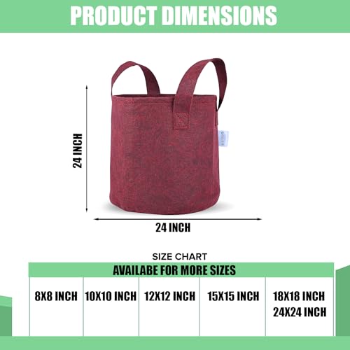 Image of Oriley Grow Bag Heavy Duty Geo Fabric Plant Pot with Sturdy Handles Lightweight Bags Ideal for Gardening Balcony Terrace (Red, Round, 300 GSM 24 x 24 inch Pack of 10)