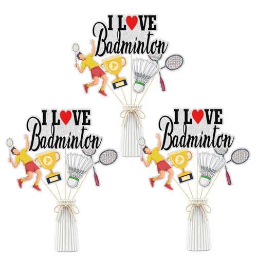 Image of Badminton Table Centerpiece Stick, Badminton Themed Birthday Party Decorations, Trophy-Racket-Medals Set of 15