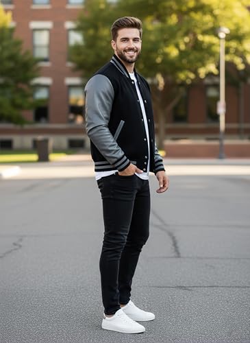 Image of LP-FACON Unisex Varsity Letterman Jacket | Mens College Baseball High School Bomber Wool + Faux Leather Jacket