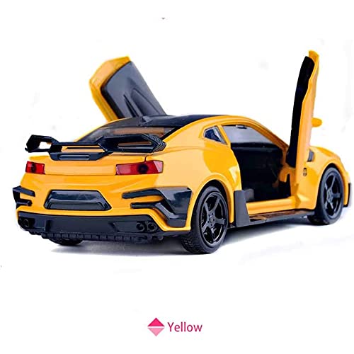 Image of 1:32 Camro Toy Car for Kids Diecast Metal Cars Model Car for Kids Sound Light Pull Back Openable Door, Yellow
