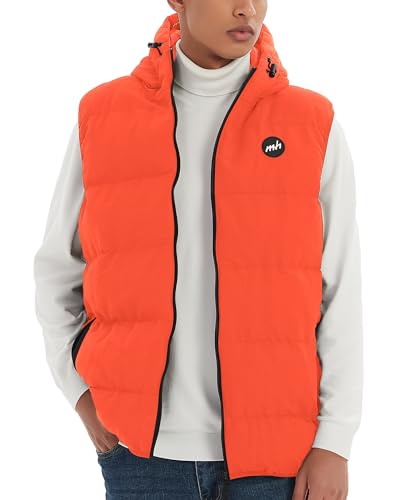 Mywu Winter Men Puffer Vest With Hood - Quilted Sleeveless Outdoor Hooded Vest