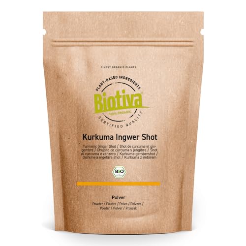 Chupito de cúrcuma y jengibre bio 200g - Cúrcuma, jengibre, canela en polvo y pimienta negra (molida) - Embotellado y controlado en Alemania - Biotiva