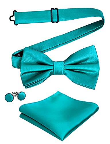 Alizeal Mens Tuxedo Bow Tie Hanky and Cufflinks Set (Dark Teal)