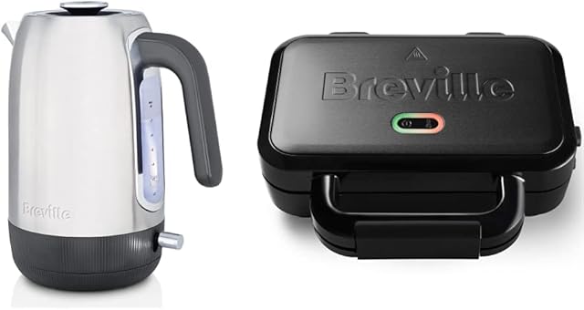 Breville Edge Electric Kettle | 1.7 Litre | Glows When Hot to Avoid Re-Boiling | Brushed Stainless Steel [VKT192] & Ultimate Deep Fill Toastie Maker | 2 Slice Sandwich Toaster| Black [VST082]