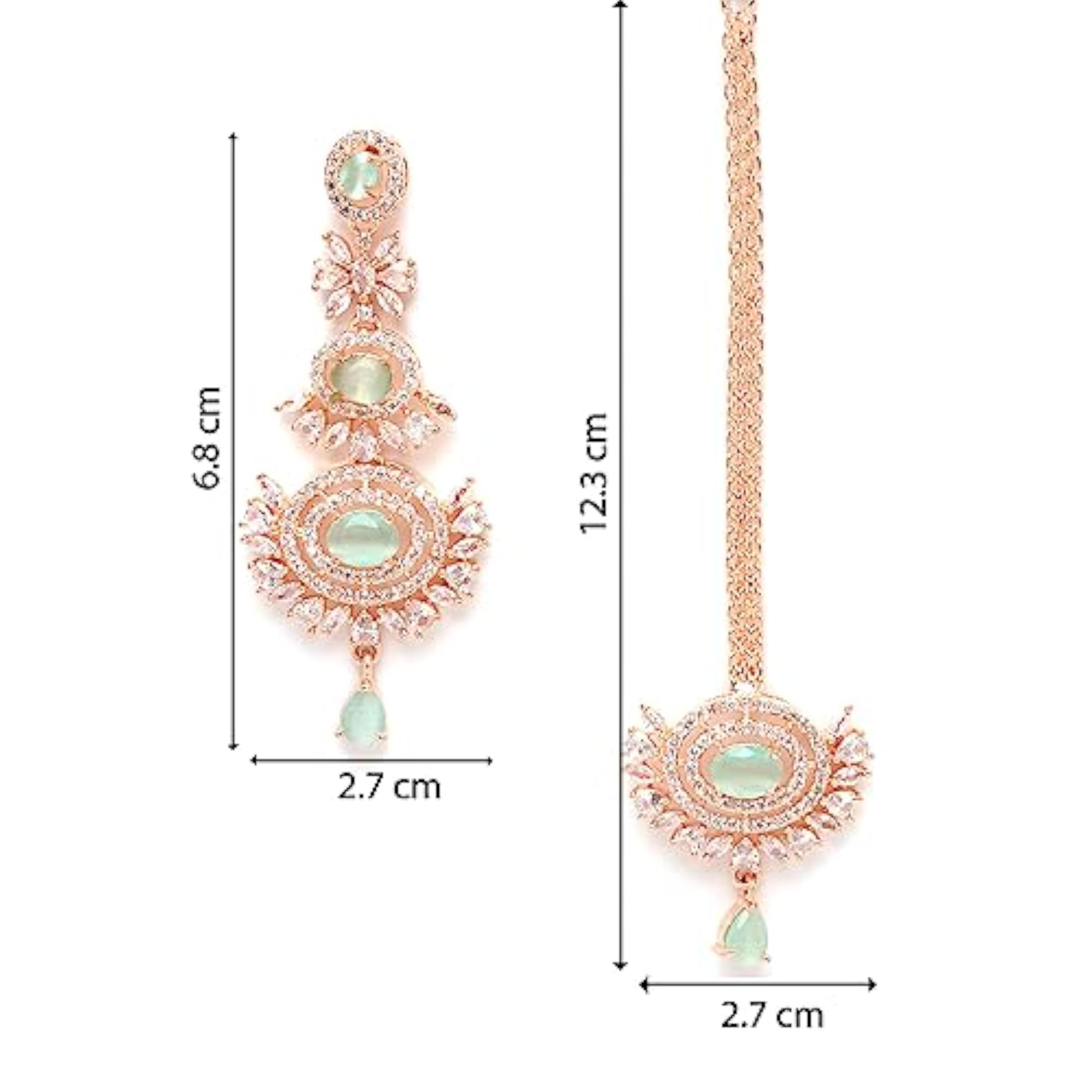 American Diamond Maang Tikka & Earrings Set (Sea Green)