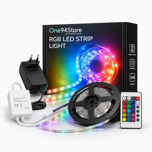 Image of One94Store 5 Meter 3 Colour LED Strip Light with Adapter, Red Green Blue LEDs Strip, 300 LEDs Decorative Light with 16 Mode Remote for Home, Shop, Party, Festival & Wall Decor