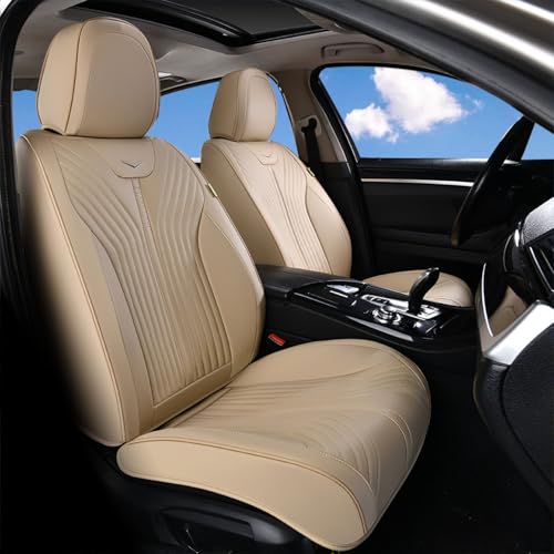 Image of FLORICH Front Seat Cover Car Seat Covers for Front Seats Waterproof Leather Truck Seat Cushion Protector Universal Fit for Most Cars Trucks SUV, Beige