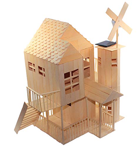 Pica Toys 3D Wooden House with Solar Windmill and Electric Light | Physical Circuit Education Building Model - Pure Real Wood Science Stem Kit | DIY Creative Experiment for Kids, Teens and Adults