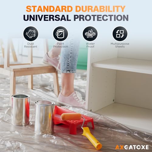 image for Axgatoxe 12 x 9 Ft Plastic Drop Cloths (10-Pack) - Disposable Painter'