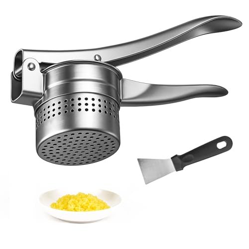 Heavy Duty Food Grade Stainless Steel Potato Ricer and Masher with Interchangeable Discs | Manual Hand Press for Smooth Potato Mash Purees & Baby Food Rust-Proof Kitchen Tool