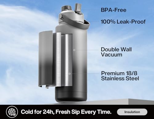 Image of POWCAN 40 oz Insulated Water Bottle with 2-in-1 Straw and Spout Lid, Keep Cold 24H, Leak-Proof, BPA-Free, Double Wall Stainless Steel Water Bottle for Sports, Gym, Travel, and School (Obsidian)