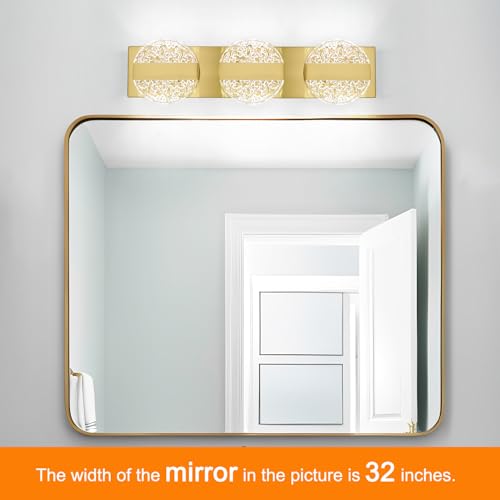 Image of Luxury Brushed Gold Bathroom Vanity Light with High CRI 90+ LED for True Colors, 15W 6000K Cool White Modern Bathroom Lights Fixture Over Mirror for Makeup & Shaving