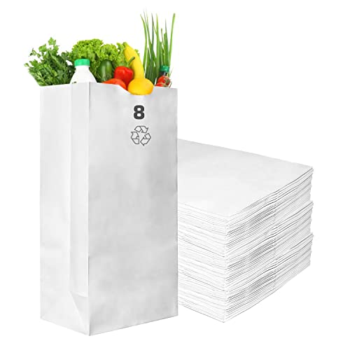 Paper Lunch Bags 8 Lb White Paper Bags 8LB Capacity - Kraft White Paper Bags, Bakery Bags, Candy Bags, Lunch Bags, Grocery Bags, Craft Bags - #8 Lunch Paper Bags / Kraft Paper Sacks by EcoQuality (100, #8 - 8LB)