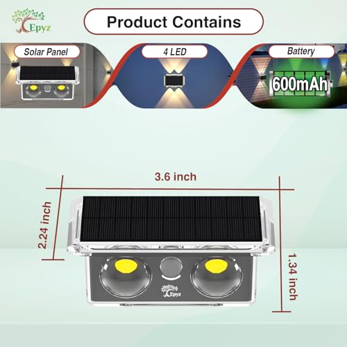 Image of Epyz Solar Wall Light Outdoor UP & Down Waterproof Garden Decoration Wall Lamps Step Small Night Lamp Garden Lighting Fence Courtyard Decor 2 LED [ Multicolor, Pack of 4 ]