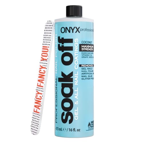 Onyx Professional Coconut Scented Nail Polish Remover with Nail File, 16 oz, Maximum Strength Soak...