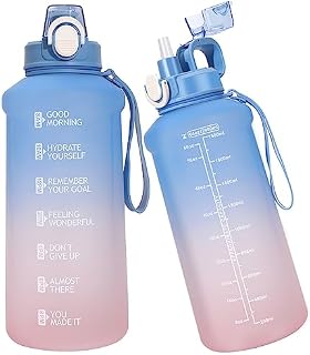 WENLIM 2 Litre Large Water Bottle with Straw, 2L Sport Motivational Drinks Bottle with Time Markings for Fitness Gym and Outdoor Sports