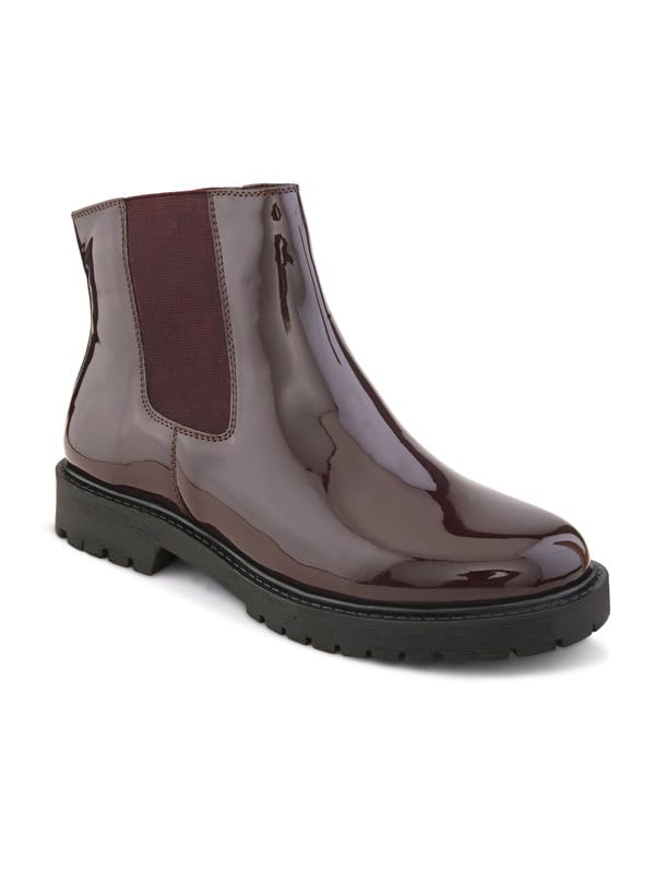 san frissco Women's Boots With Leatherette Patent | Chelsea Boots for Woman Comfortable and Lightweight Soft Cushioned Footbed with TPR Sole for Casual Wear - 4(Cherry) W 1342-picture-48