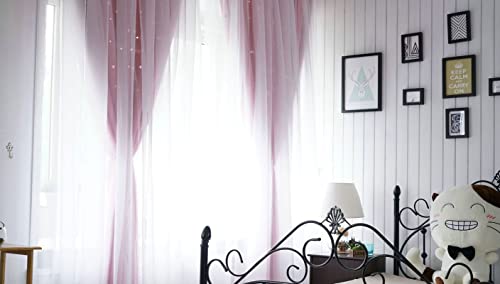 Cortinas KnSam rosa de doble capa para dormitorio de 115x107 cm con ojales 6