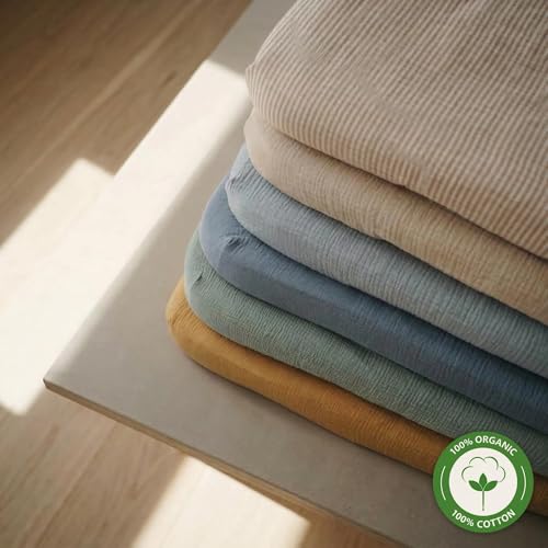 Image of Crib Sheets - Organic Cotton Muslin Fitted Crib Sheet - Standard Size for Baby Boy and Baby Girl 28 inch x 52 inch Ultra Breathable. 2-Pack(Soft White)