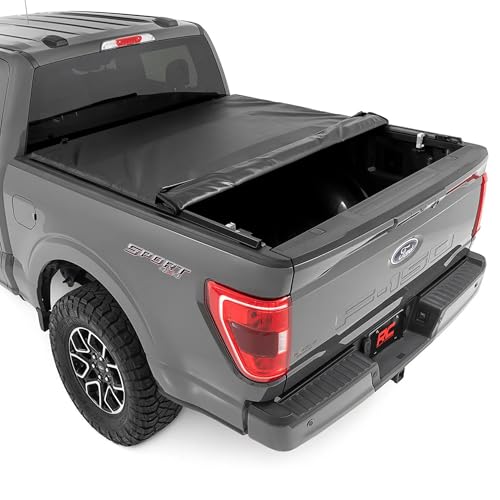 Rough Country Soft Roll-Up Truck Bed Cover for Ford F-150, Lightning & Raptor (2015–2026) – Fits 5'7 Bed, Low-Profile All-Weather Tonneau Cover
