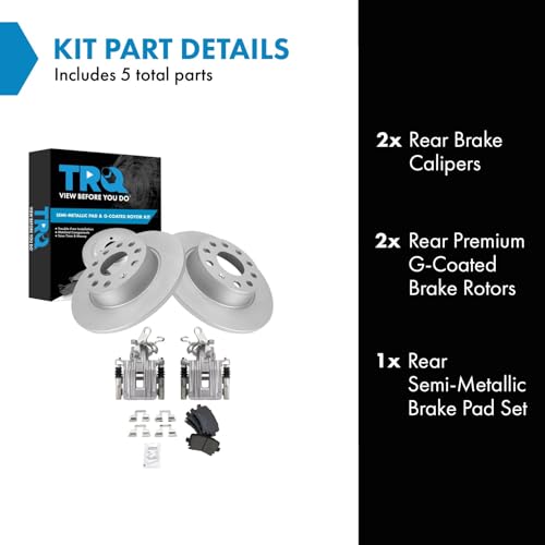 Image of TRQ Rear Brake Pad and Rotor Set Semi Metallic Coated Rotors Calipers Compatible with 2010 Audi A3 A3 Quattro Volkswagen Golf Jetta 2011 GTI