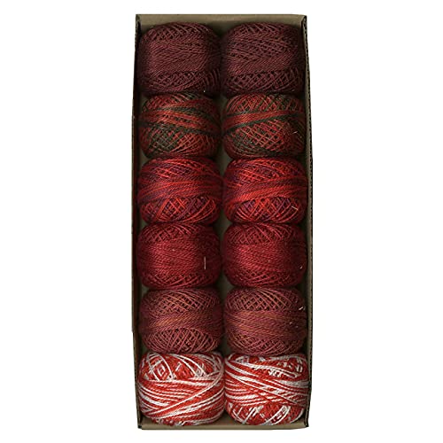 Image of Valdani Pearl Cotton Sz 8 | Two in Red | 12 Balls | 73 Yds /Ball | 12-Ball Collection, Hand-Dyed Egyptian Cotton, Colorfast, Size 8 (67m /73 yds, 10g ball), Non-Divisible