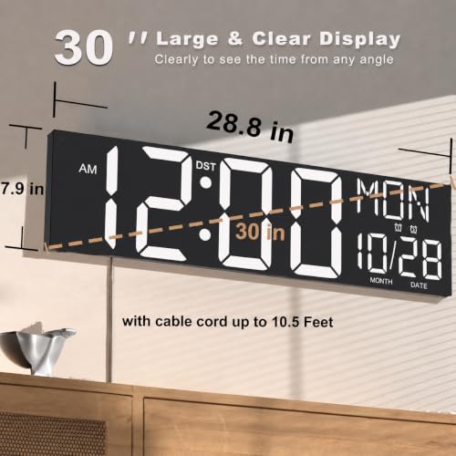 Image of JALL 30 inch Giant Digital Wall Clock, Extra Large LED Clock with Remote, Huge Wall Clock with Jumbo Numbers for Living Room, White