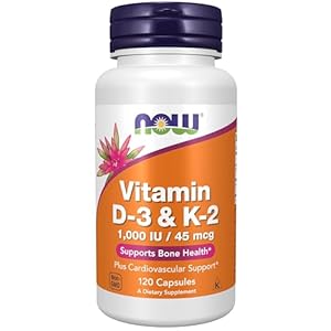 NOW Supplements, Vitamin D-3 & K-2, 1,000 IU/45 mcg,Plus Cardiovascular Support*, Supports Bone Health*, 120 veg Capsules