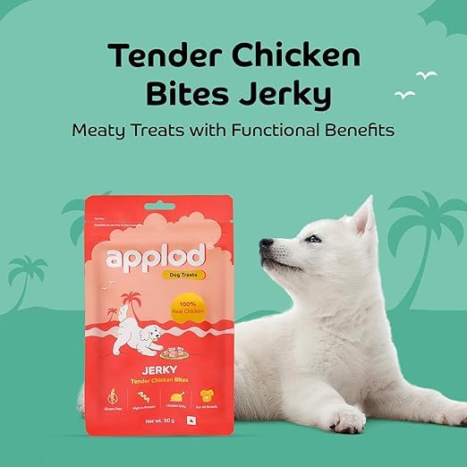 Image of Tender Chicken Jerky Bites Dog Treats for Puppies & Adult Dogs | Made with Real Chicken Breast | High-Protein Low-Fat Grain-Free Reward Snacks | Pack of 5 | 50g x 5