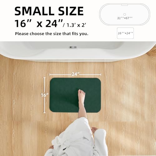 Bathroom Mat Quick Dry, Bathroom Rugs Non Slip Washable Thin Absorbent Bath Mat Fits Under Door Bathroom Floor Mat Perfect for Bath, Shower, or Sink 16"x24" Dark Green