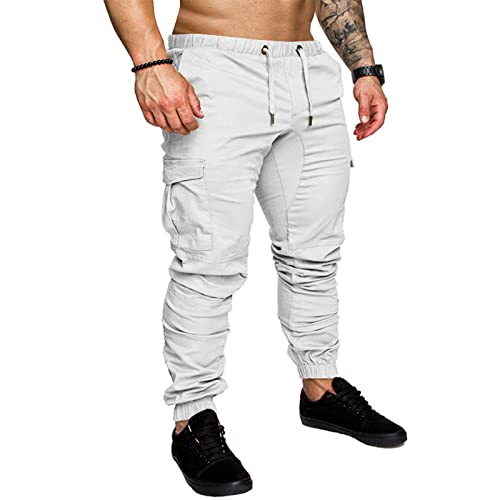 VANVENE Herren Sweatpants Trainingshose Freizeithose Cargohose Fitnessstudio Sport Jogginghose S-3XL, weiß, 56 Cover