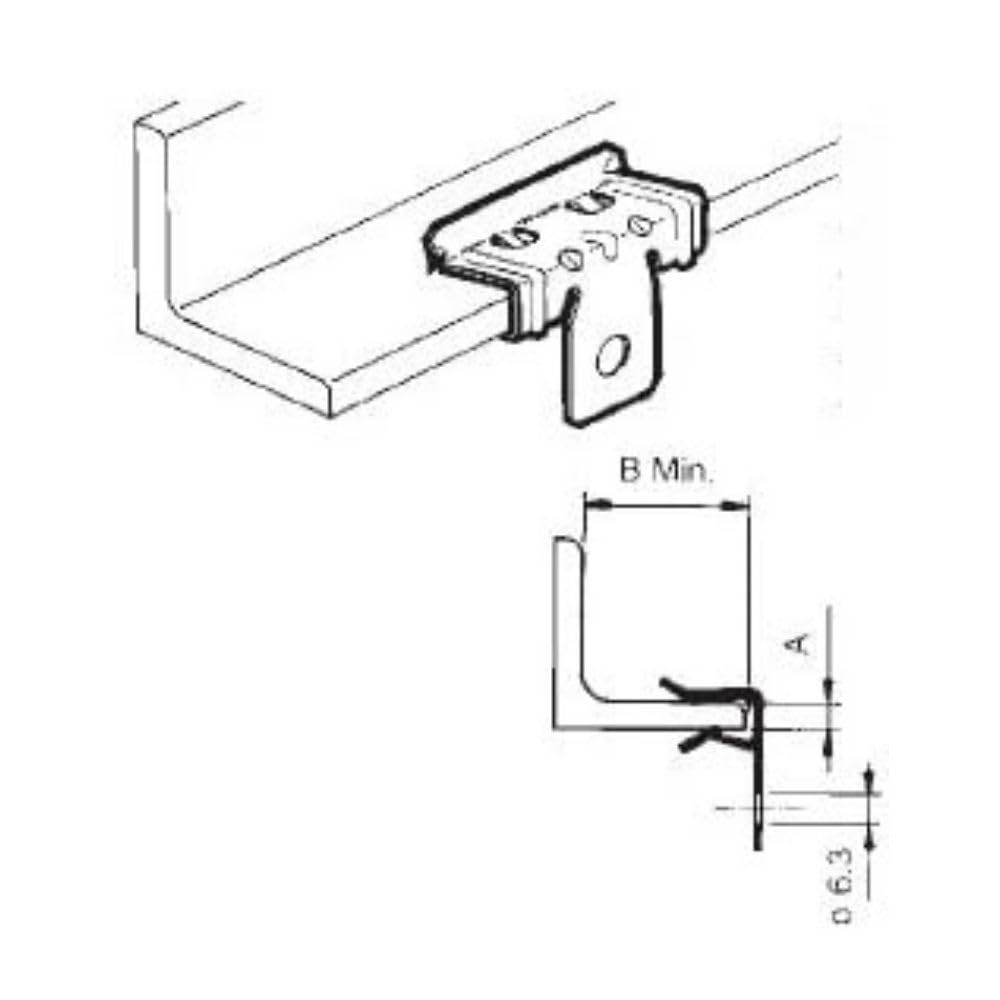 CLIP IN ACCIAIO PER FISSAGGIO SU TRAVE DI FERRO AD H (Per aletta da 4 a 10 mm)