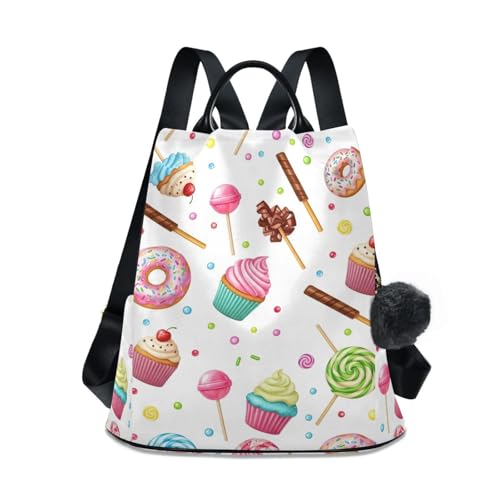 Mochila de moda con pompones y diseño de magdalenas para mujer