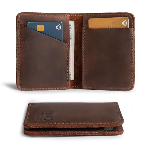 Hide & Drink, Bifold Wallet, Slim Card Holder, Minimalist Traveler Wallet, Vintage Front Pocket Wallet, Full Grain Leather, Handmade, Bourbon Brown