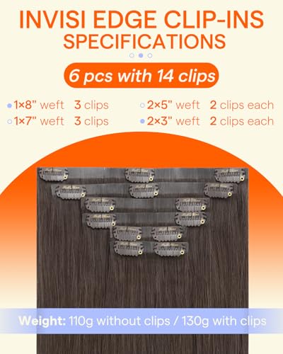 Image of Full Shine Invisi Edge Seamless Clip in Hair Extensions, Ash Brown 22 Inch