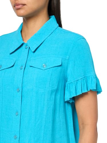 SLIM-SATION Women's Petite Short Sleeve 2 Pockets Ruffle Hem Jean Jacket3