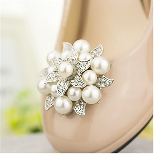 Ruihfas 2Pcs Fashion Rhinestones Pearls Flowers Crystals Wedding Party Shoe Clips (Silver) #TOP1