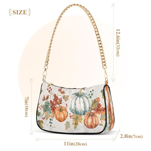 Shoulder Bags for Women Autumn Pumpkins and Fall Leaves Hobo Tote Handbag Small Clutch Purse with Zipper Closure3