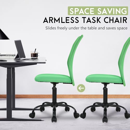 Image of Mesh Office Chair Desk Chair Computer Chair with Ergonomic Lumbar Support Without Arms Adjustable Swivel Rolling Chair for Men(Green)