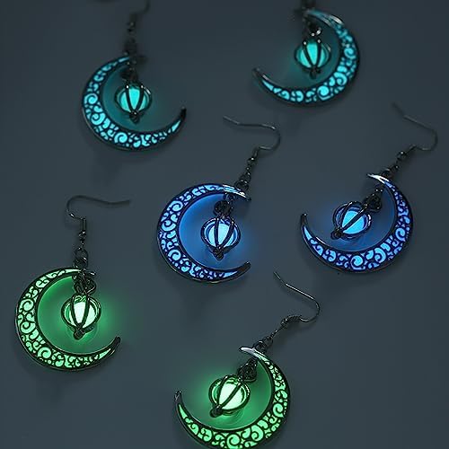 EEQQBZ Glow in The Dark Silver Crescent Moon Earrings - Glowing Blue Moon Charm - Magical Fantasy Fairy Glowing Earrings - Glow Jewelry