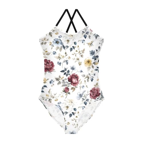 Floral Red Roses Girls One Piece Swimsuit Beach Swimwear 20861036