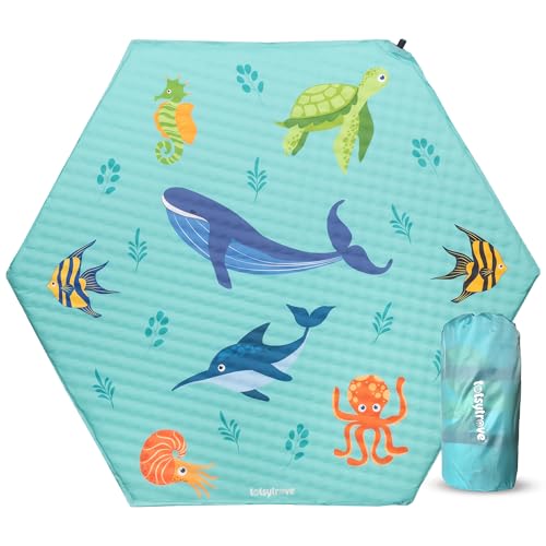 Image of Self Inflating Hexagon Playpen Mat - 52" x 45" Non-Slip Cushioned Portable Play Area - Thick Soft Baby Play Mats for Floor - Easy Care Playmat for Infants and Toddlers - Baby Crawling Mat - Marina