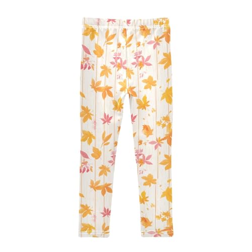 KLL Autumn Leaf on Old White Wooden Little Girls Leggings Fashion High Waisted Leg Yoga Pants Sports2