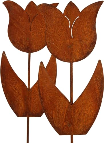 Bornhöft Gartenstecker 2er Set Blume Metall Rost Gartendeko Edelrost Tulpe rostige Dekoration (2er Tulpe 40cm)
